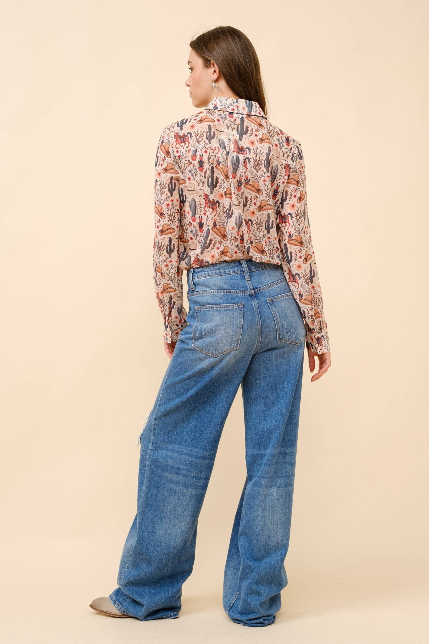 Painted Desert Chiffon Button Up Blouse - small remains