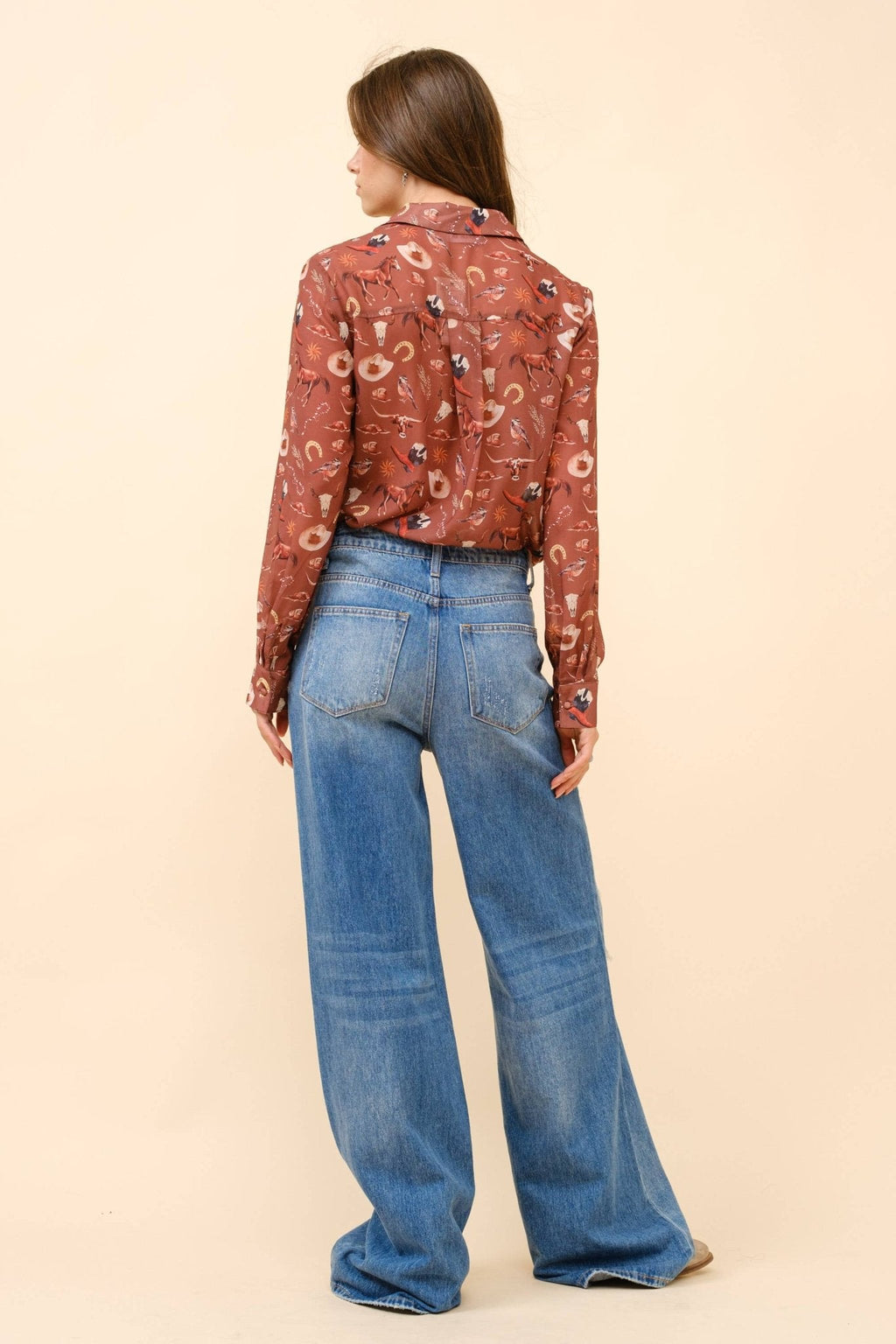 Painted Desert Chiffon Button Up Blouse - small remains
