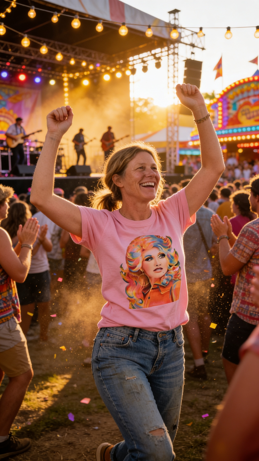 Retro Colorful Dolly Graphic Tee - Petal Pink T-Shirt