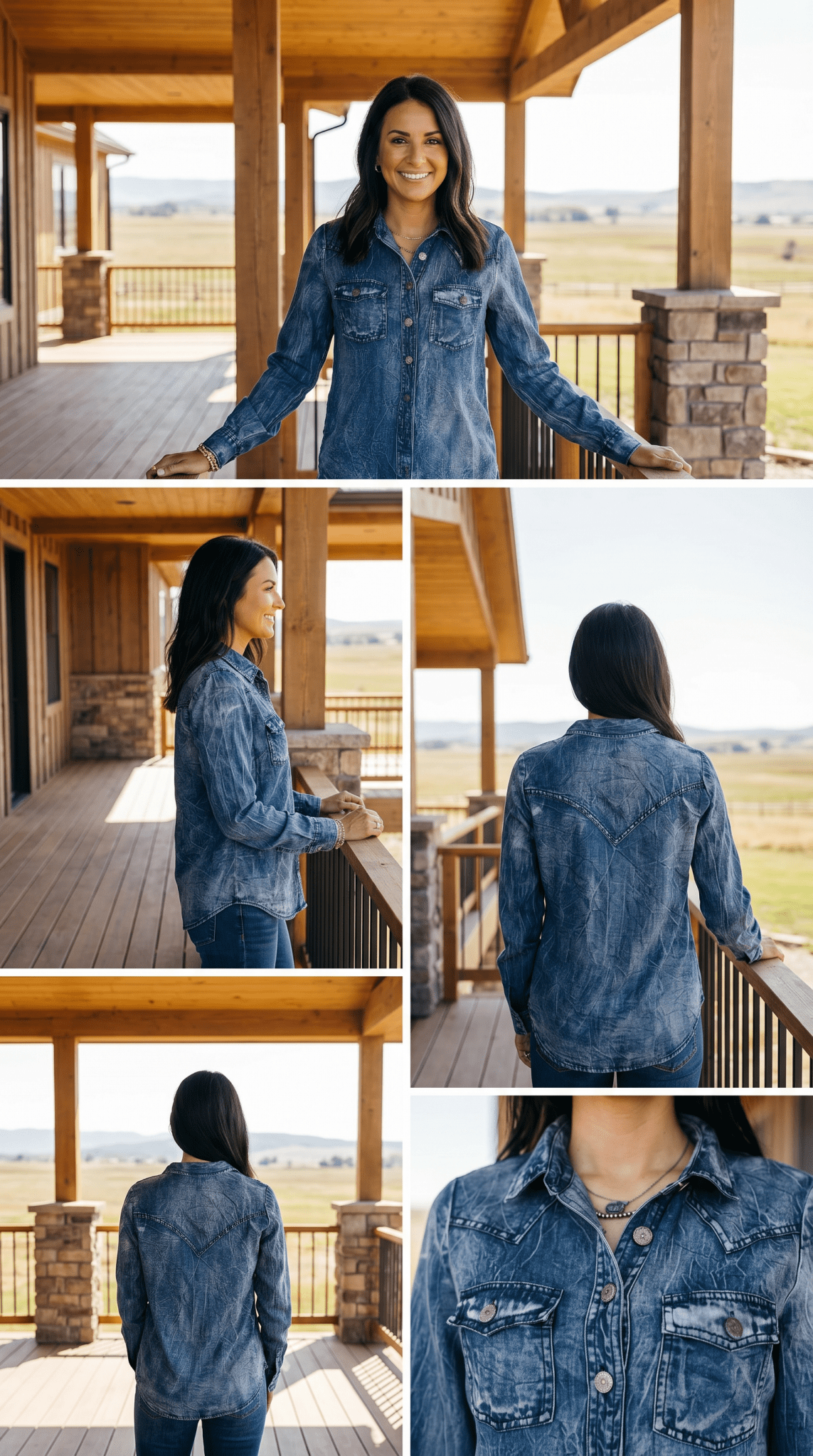 Vintage Blue Washed Western Denim Shirt – Concho Button Tencel Top