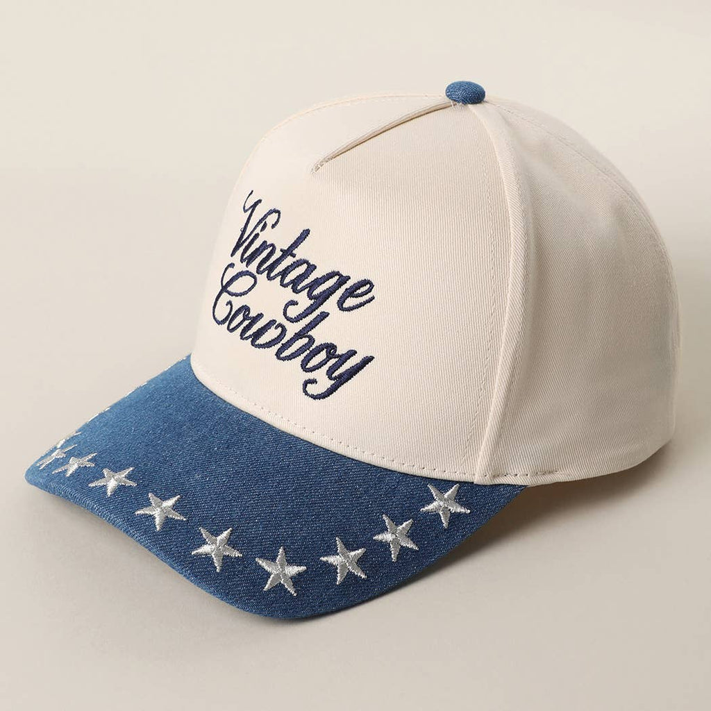 VINTAGE COWBOY Embroidered Star Brim Trucker Hat